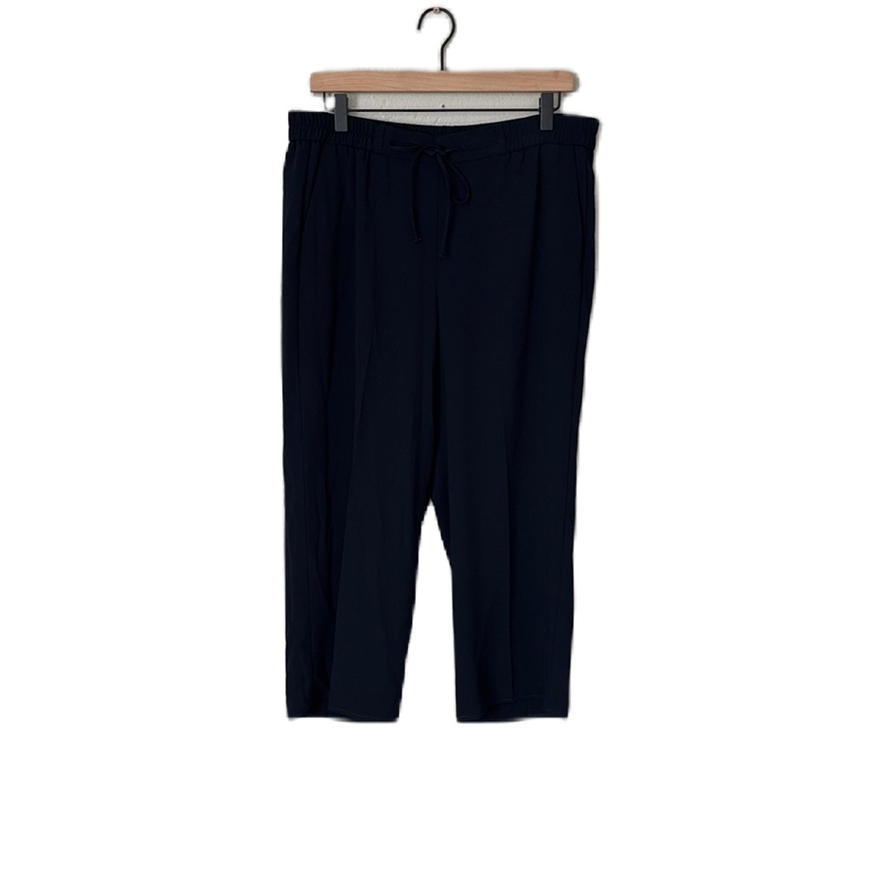 Talbots Navy Blue Pull On Elas Tie Waist Straight Leg Trouser Pants Size 12P